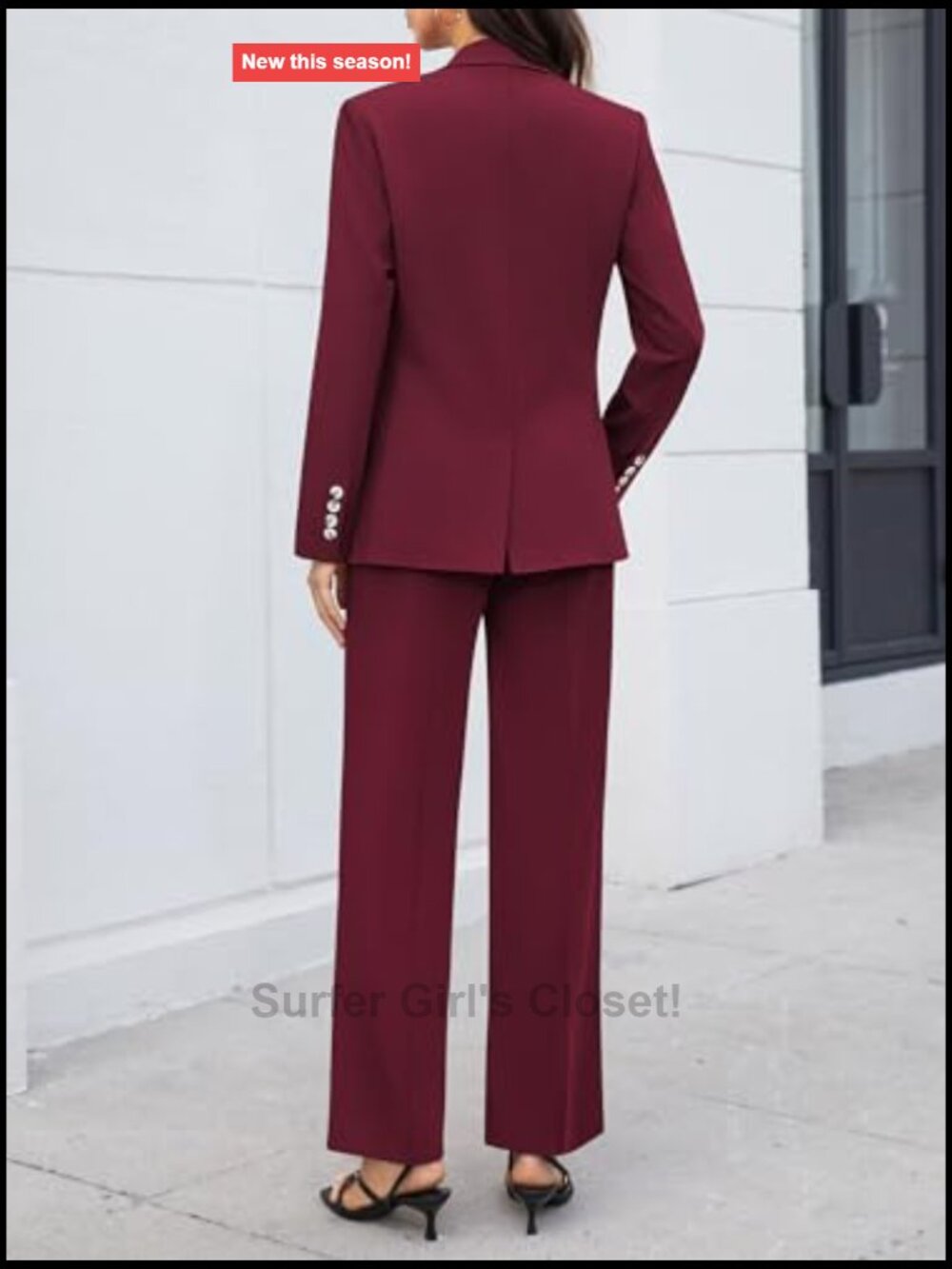 2 Piece Blazer & Wide Leg Pants Suit Set Business Casual Workwear - Picture 5 of 6